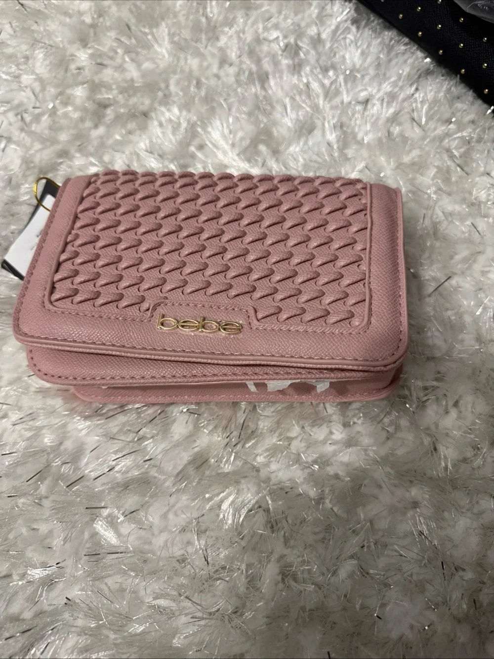 bebe Quilted Dusty Pink Wristlet Clutch with Gold Logo